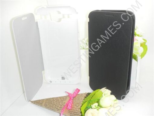 3200mAh External Backup Battery Power Pack w/ Leather Case for Galaxy Note 2 N7100 - Black/White