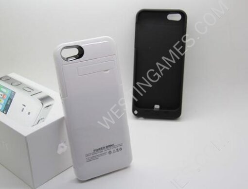 New 2200mAh External Backup Battery Power Pack Case w/ Stand for iPhone 5 / 5S - Black/White - Image 2