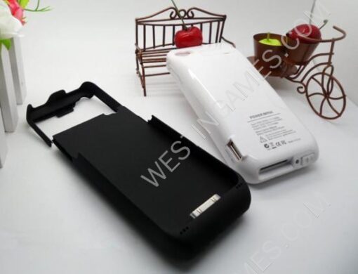 3000mAh External Backup Battery Power Pack Case w/ USB Port for iPhone 4 4S - Black/White