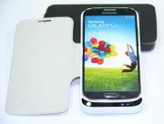 4500mAh External Backup Battery Power Pack Case w/ Leather for Galaxy S4 I9500 - Black/White