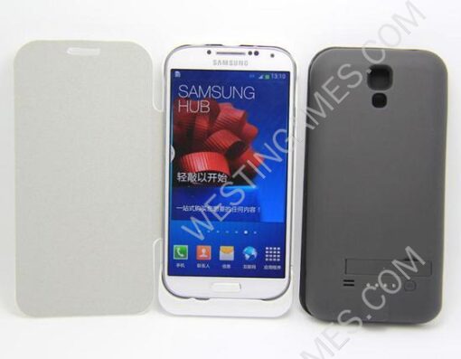 New 3200mAh External Backup Battery Power Pack Case w/ Leather for Galaxy S4 I9500 - Black/White