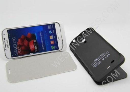 New 3200mAh External Backup Battery Power Pack Case w/ Leather for Galaxy S4 I9500 - Black/White - Image 2