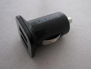 Universal USAMS Mini Dual USB Ports Car Charger Adapter for iPhone/ iPad/Samsung/ HTC/PSP/DSi -Black