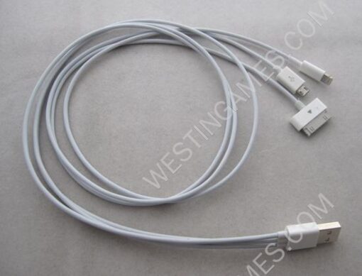 4 in 1 USB Cable Charger Cord for iPhone 5S 5G iPhone 4 iPad Samsung BlackBerry HTC- White (80cm)