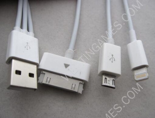 4 in 1 USB Cable Charger Cord for iPhone 5S 5G iPhone 4 iPad Samsung BlackBerry HTC- White (80cm) - Image 2