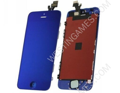 Front Mirror LCD Display + Touch Screen Digitizer Assembly w/ Home Button for iPhone 5 - Deep Blue