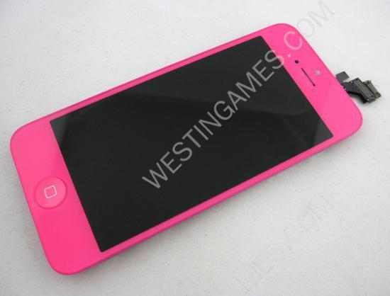 Full LCD Screen Display + Touch Screen Digitizer Assembly w/ Home Button for iPhone 5 - Rose Red