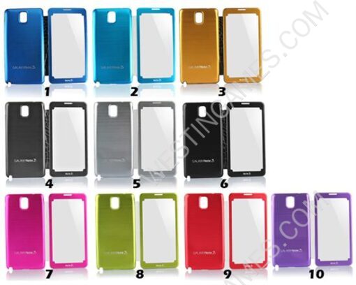 New Metal Silk Housing Cover Battery Leather Case with Display Window for Galaxy Note III -10 Colors