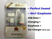 4in1 USB Data and Charging Cable with Car Charger + Earphone with Mic for iPhone 5 / 5C /5S
