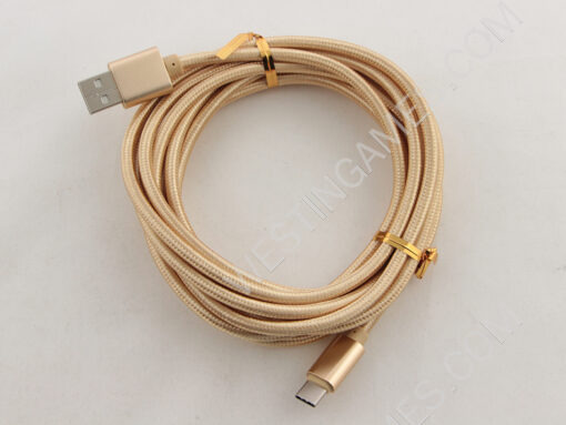 10Ft Long Braided Type-C USB 2A Data Sync Charger Cable Cord For Smart Phones Switch - Gold