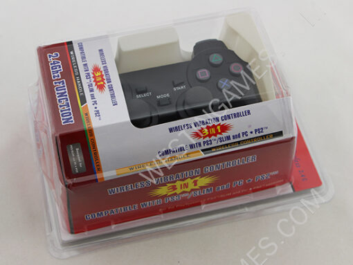 3-in-1 2.4G Wireless Vibration Handle Controller for PS3 PS2 and PC - Black