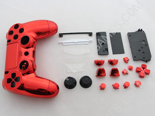 Mirror Chrome Housing Shell Case Replacement for PS4 Dualshock 4 Controller - Red