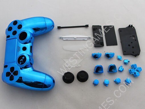 Mirror Chrome Housing Shell Case Replacement for PS4 Dualshock 4 Controller - Blue