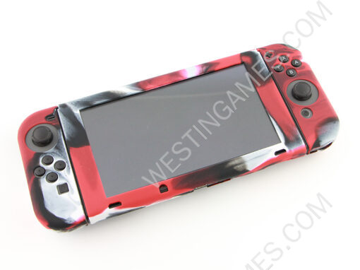 Complete Protective Anti-Slip Soft Camo Silicone Skin Case Set for NS Switch Console - Red - Image 4