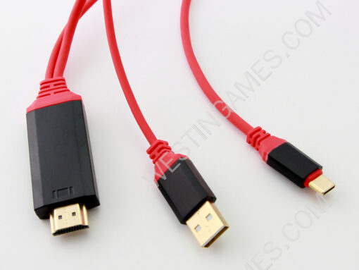 USB TYPE-C 3.1 4K UHD to HDMI Cable with Samrt Power Charge for Macbook Galasy S8 Android Phone Red - Image 2