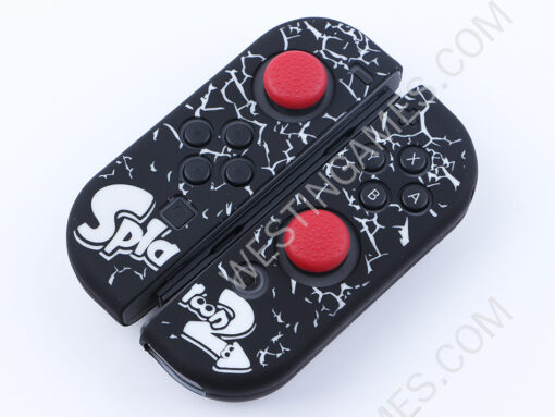 Protective Anti-Slip Soft Splatooh 2 Silicone Skin Case for Switch Joy-Con Controller - Black/White - Image 3