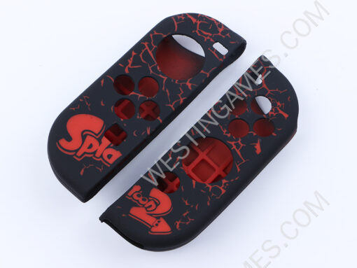 Protective Anti-Slip Soft Splatooh 2 Silicone Skin Case for Switch Joy-Con Controller - Black/Red