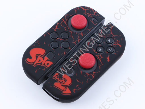 Protective Anti-Slip Soft Splatooh 2 Silicone Skin Case for Switch Joy-Con Controller - Black/Red - Image 3