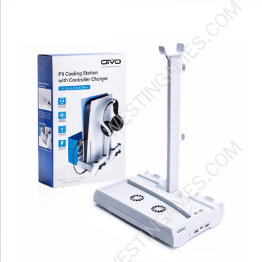 Multifunctional Cooling Stand with Cooler Discs Slot and Dual Controller Charging Dock Headphone Stand IV-P5249 for PS5 White
