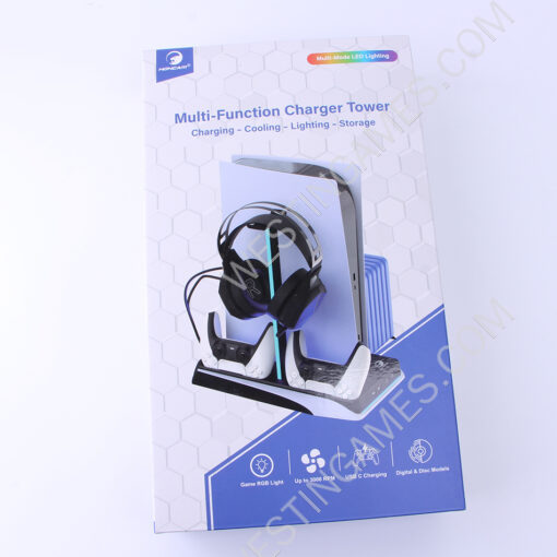 Multifunctional Cooling Stand with Cooler Discs Slot and Controller Charging Dock RGB Light for PS5