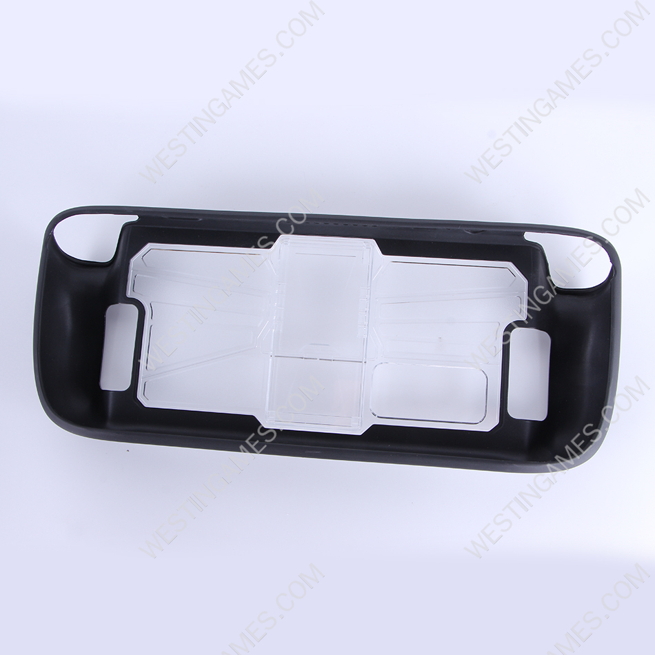 Comfortable PC Frame + tpu Grip Case and Ergonomic Shock-Absorption Cover for Steam Deck Black+Clear