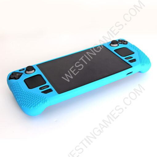 Game Console Case Soft Silicone Protective Cover Anti-Scratch Shockproof with Analog Grip for Steam Deck - Blue