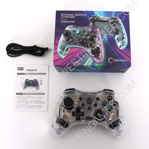 Wireless Game Controller RGB Glare Game Hand Joystick Computer and Phone Game Controller for Switch PS3/PC Transparent White - Image 6
