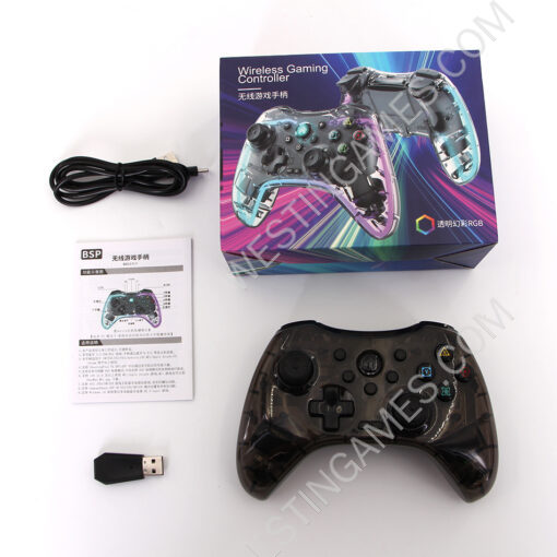 Wireless Game Controller RGB Glare Game Hand Joystick Controller with USB Receiver for Switch PS3/PC/TV BOX Transparent White - Image 6