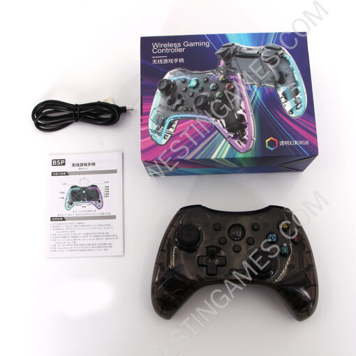 Wireless Game Controller RGB Glare Game Hand Joystick Computer and Phone Game Controller for Switch PS3/PC Transparent Black - Image 6