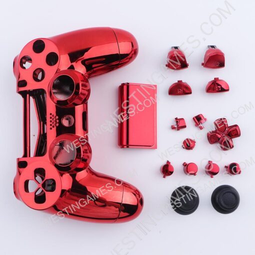 Mirror Chrome Housing Shell Case Replacement for PS4 Slim Dualshock 4 Controller - Red