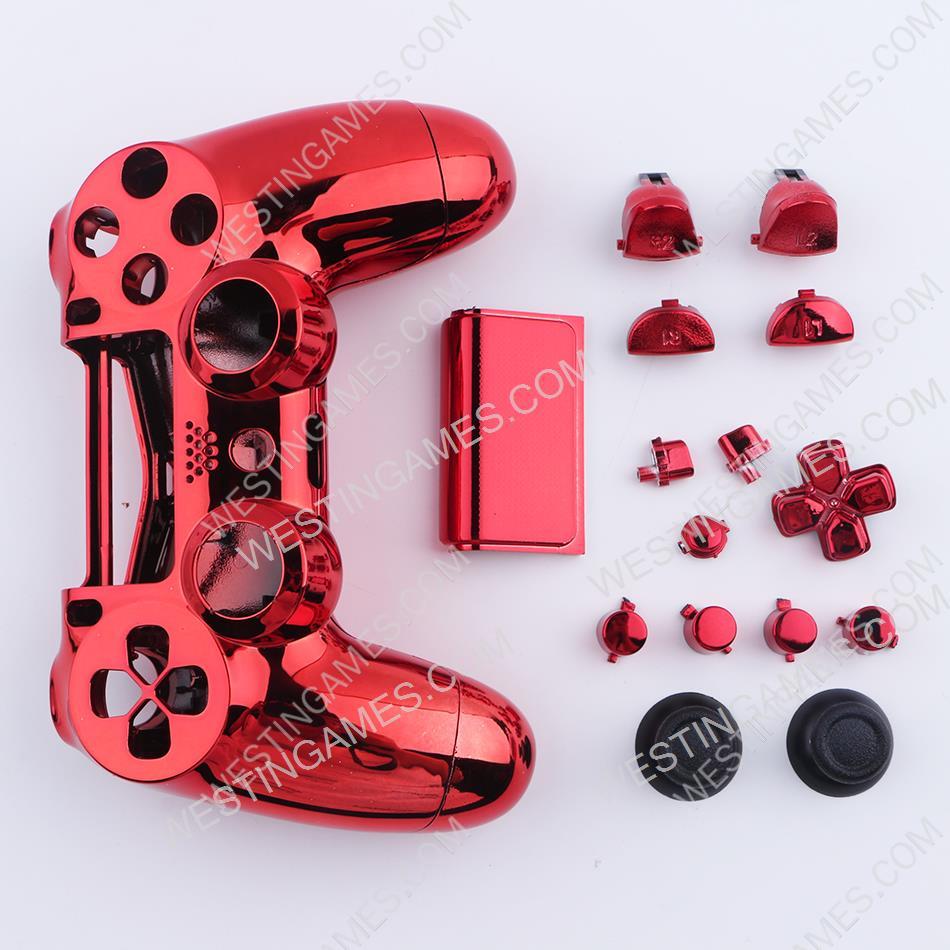 Mirror Chrome Housing Shell Case Replacement for PS4 Slim Dualshock 4 Controller - Red