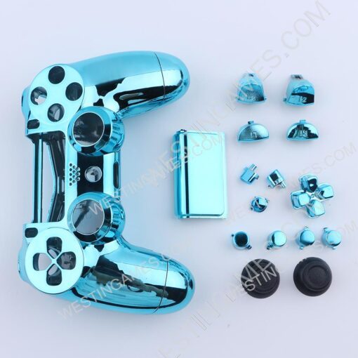 Mirror Chrome Housing Shell Case Replacement for PS4 Slim Dualshock 4 Controller - Blue