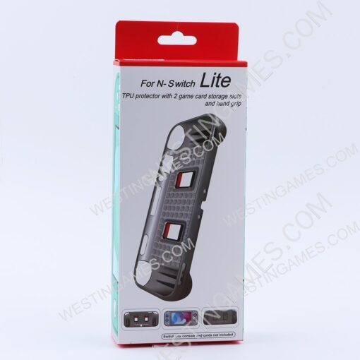 Comfortable Soft tpu Handle Grip Cover Case with 2 Card Storage for Switch lite - Clear Black - Image 4