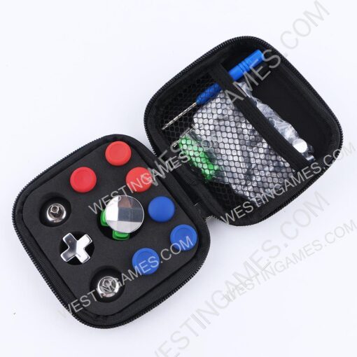 31Pcs Metal Swap Thumsticks Grip D-Pad and ABXY Button Set for all PS4 Controller Blue + Red