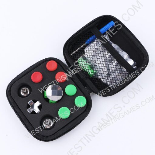 31Pcs Metal Swap Thumsticks Grip D-Pad and ABXY Button Set for all PS4 Controller Green + Red