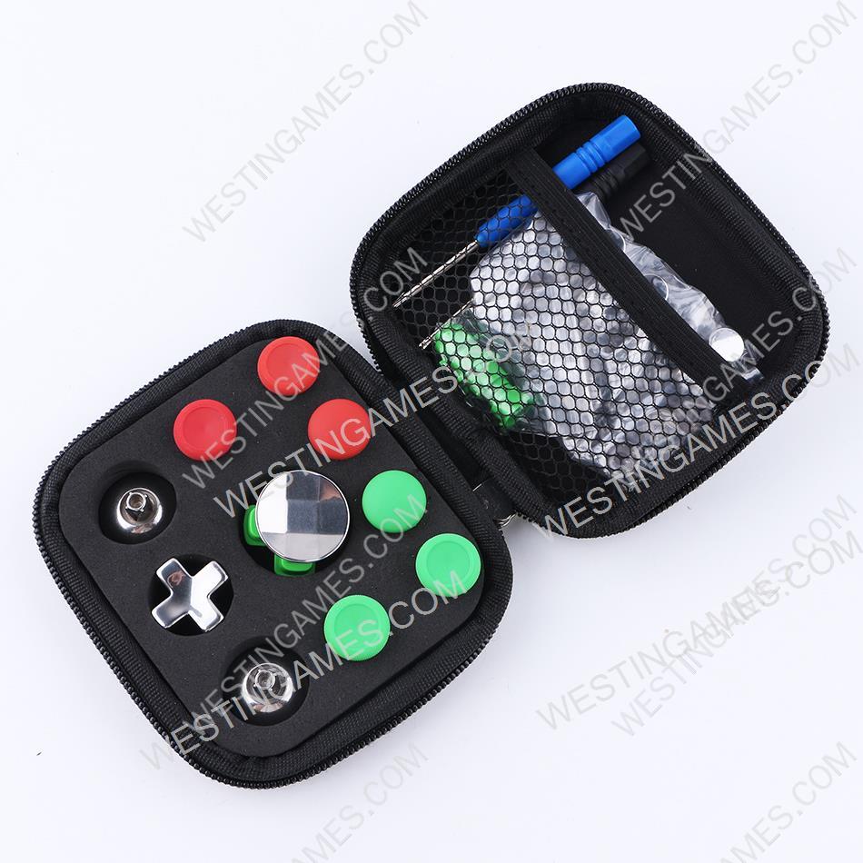 31Pcs Metal Swap Thumsticks Grip D-Pad and ABXY Button Set for all PS4 Controller Green + Red