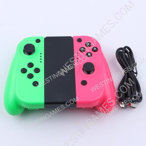 Left and Right Wireless Controller with Handrip for Switch Joycon Green and Pink - Image 2