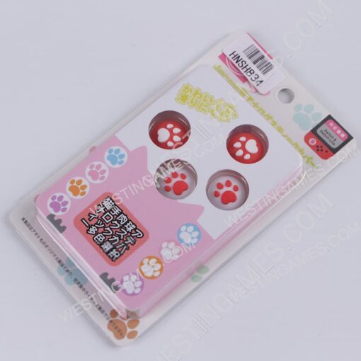 New 4in1 Cut Cat Paw Thumb Grips Analog Caps Silicone Rubber For NS Switch - white and Pink
