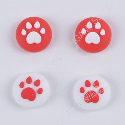 New 4in1 Cut Cat Paw Thumb Grips Analog Caps Silicone Rubber For NS Switch - white and Pink - Image 2