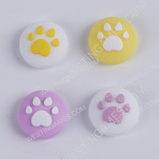New 4in1 Cut Cat Paw Thumb Grips Analog Caps Silicone Rubber For NS Switch - purple and yellow - Image 2