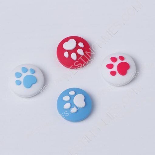 New 4in1 Cut Cat Paw Thumb Grips Analog Caps Silicone Rubber For NS switch - Deep Blue and Red - Image 3