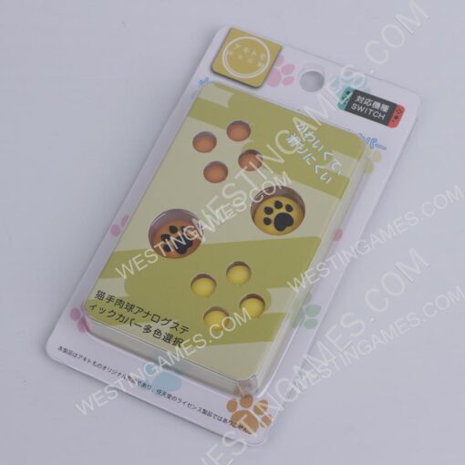 4in1 Cut Cat Paw Thumb Grips Analog Cap Silicone with ABXY Button Grip For Switch Brown and yellow A