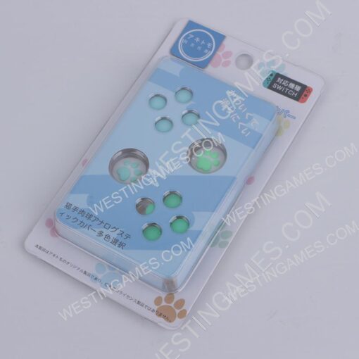 4in1 Cut Cat Paw Thumb Grip Analog Caps Silicone with ABXY Button For switch light Blue-Green Limite