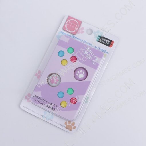 4in1 Cut Cat Paw Thumb Grips Analog Caps Silicone with ABXY Button Grip For switch - light Purple