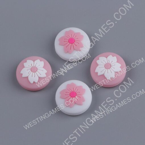 New 4in1 Thumb Grips Analog Caps Silicone Rubber For NS Switch - cherry blossom - Image 2