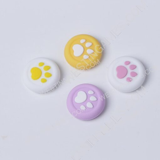 4in1 Cut Cat Paw Thumb Grips Analog Caps Silicone For Switch Pro and PS4 Purple and Yellow - Image 4