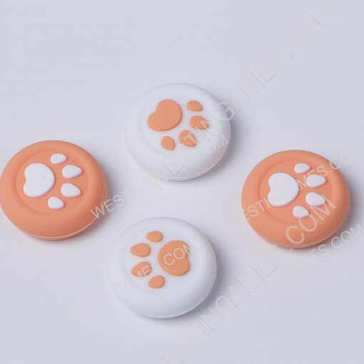 4in1 Cut Cat Paw Thumb Grips Analog Caps Silicone For Switch Pro and PS4 Orange and White - Image 4
