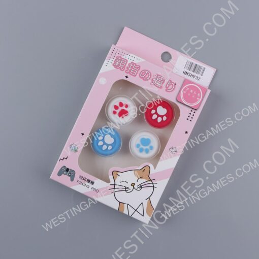 4in1 Cut Cat Paw Thumb Grips Analog Caps Silicone For Switch Pro and PS4 Deep Blue and Red