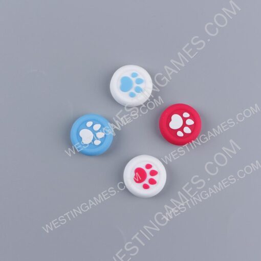 4in1 Cut Cat Paw Thumb Grips Analog Caps Silicone For Switch Pro and PS4 Deep Blue and Red - Image 2