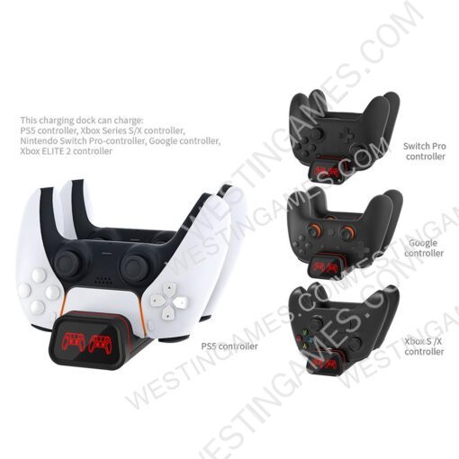 USB Dual Charging Dock with Charging Station LED Indicator for PS5 Xbox Series Switch Pro and Google Controller - Image 4
